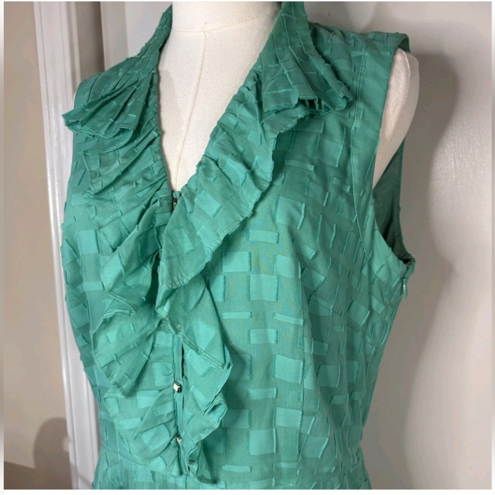 ANTONIO MELANI Women's Turquoise Ruffled Silk blend Dress. Fit&Flare, Pleats Sz4 - Picture 3 of 7